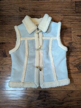 GAP Y2K Vintage Baby Blue Faux Suede Sherpa Vest Size Small